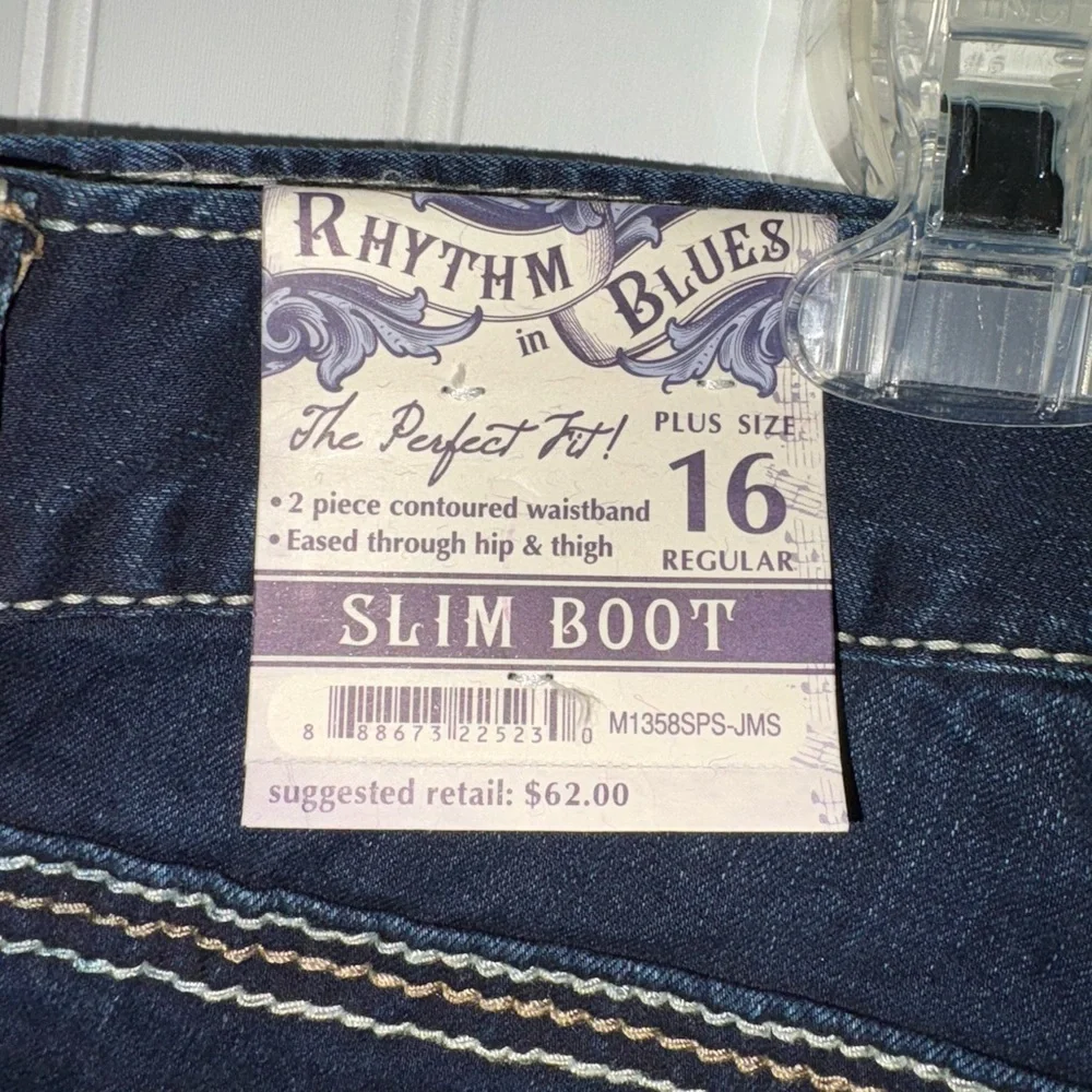 NWT Rhythm Blues Dark Denim Western Slim Boot Jeans| Size 16